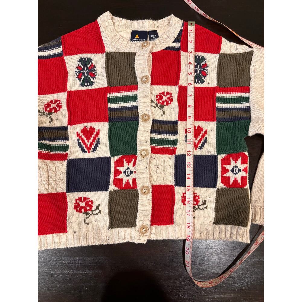 Vintage 90s LizSport Patchwork "Grandma" Cottagecore Cardigan Sweater - Picture 4 of 5